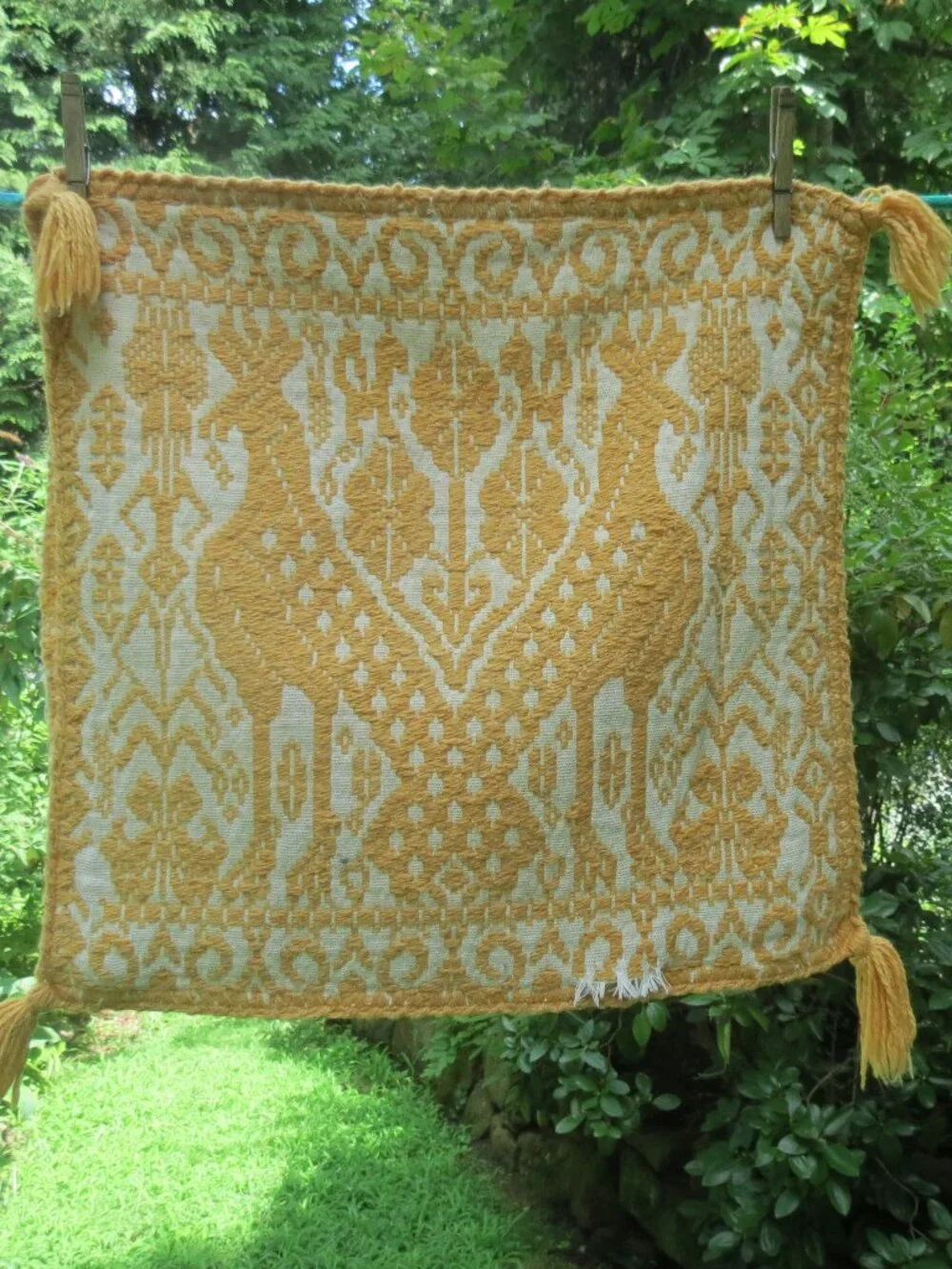 Yellow Vintage BIRD Peacock design Folk Art Pillow Cover 19